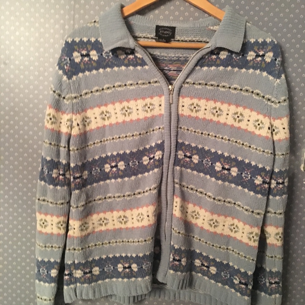 ✨ Fair Isle Knit Jacket Sweater Full Zip Hood Soft - Picture 2 of 8